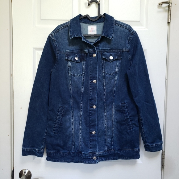 LuLaRoe Dark Blue Jean Embroidered Floral Black Roses Denim Jacket - Picture 1 of 6